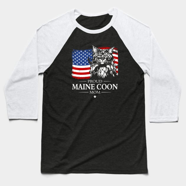 Proud Maine Coon Mom American Flag patriotic cat Baseball T-Shirt by wilsigns